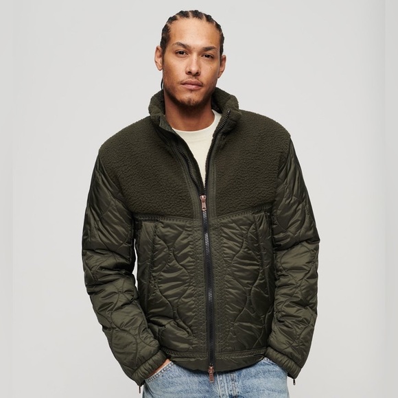 Superdry Mens Sherpa Quilted Hybrid Jacket in Dark Grey Green - Picture 6 of 10